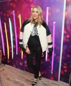 Olivia Cox White Black And Pink Jacket