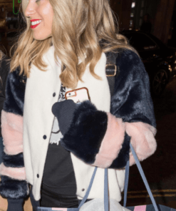 Olivia Cox White Black And Varsity Jacket