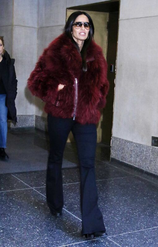 Padma Lakshmi Newyork Red Fur Coat
