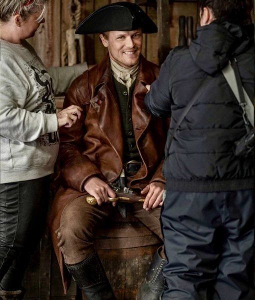 Sam Heughan Outlander S07 Brown Leather Coat