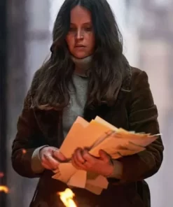 Felicity Jones Dead Shot Brown Coat