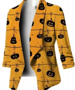 Halloween Pumpkin Printed Blazer