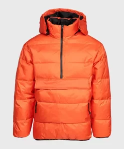Mens Hooded Orange Puffer Jacket