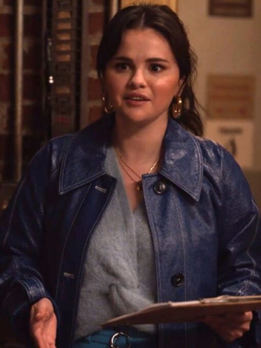 Only Murders In The Building S03 Selena Gomez Blue Leather Coat 2023