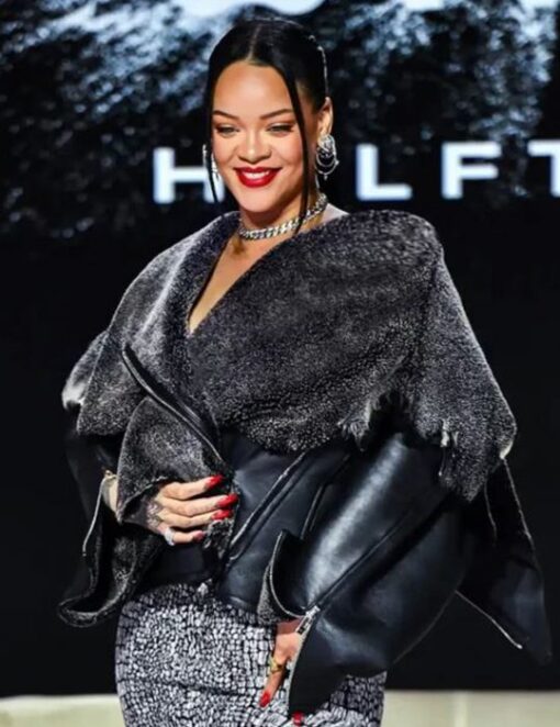 Rihanna Halftime Show Fur Leather Jacket