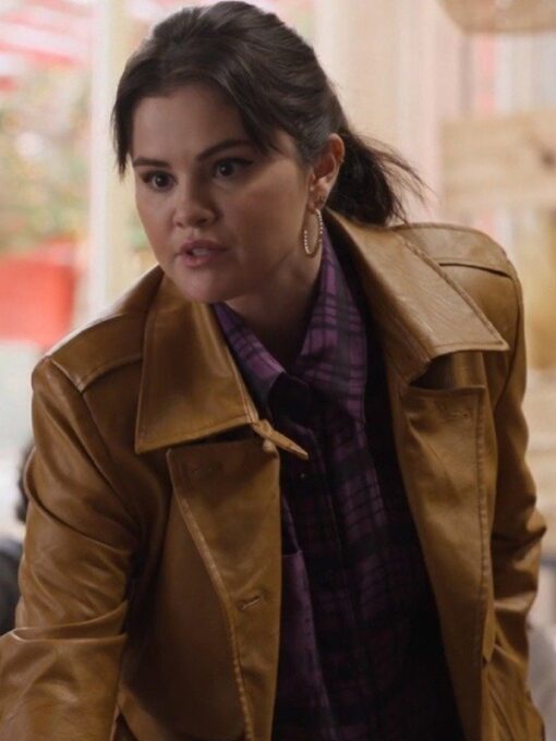 Selena Gomez Only Murders In The Building S03 Leather Brown Coat
