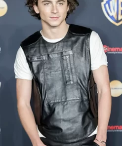 Timothée Chalamet Black Leather Vest 2023
