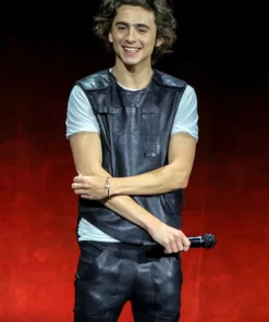 Timothée Chalamet Black Leather Vest