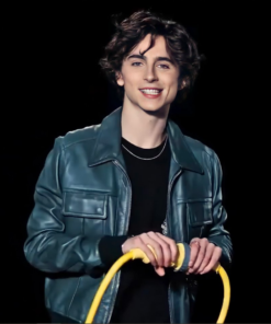Timothée Chalamet Green Leather Jacket