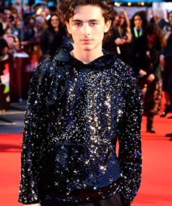 Timothée Chalamet Red Carpet Blue Sequined Hoodie