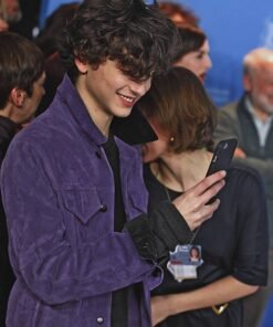 Timothée Chalamet Red Carpet Purple Suede Leather Jacket 2023
