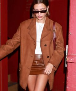 Hailey Bieber Brown Leather Blazer