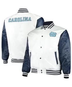 White And Navy North Carolina Tar Heels Varsity Satin Jacket