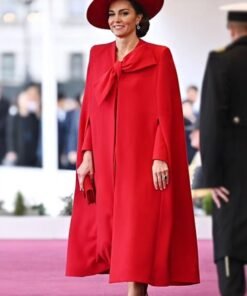Horse Guard Parade Kate Middleton Red Bow Cape Coat