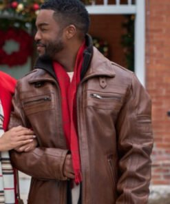 Christmas With A Kiss 2023 Jaime M Callica Brown Leather Jacket