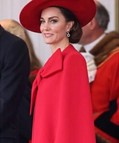 Horse Guard Parade Kate Middleton Red Bow Cape Coat