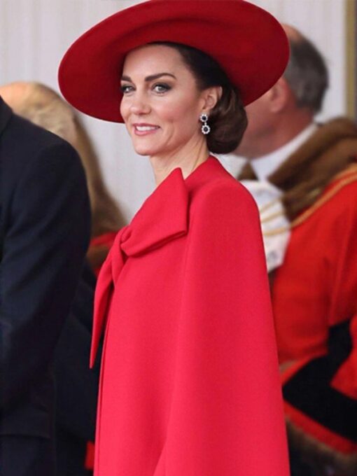 Horse Guard Parade Kate Middleton Red Bow Cape Coat