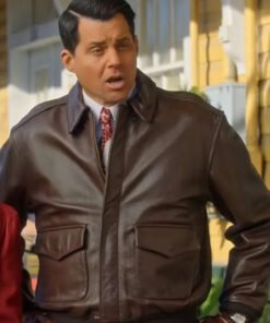 A Biltmore Christmas 2023 Kristoffer Polaha Brown Leather Jacket