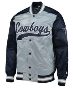 Dallas Cowboys Blue And Grey Varsity Satin Jacket 2023