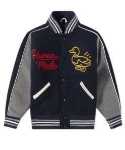Human Made Duck Navy Blue And Grey Varsity Jacket