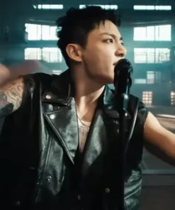 Jungkook Standing Next To You Black Leather Vest 2023