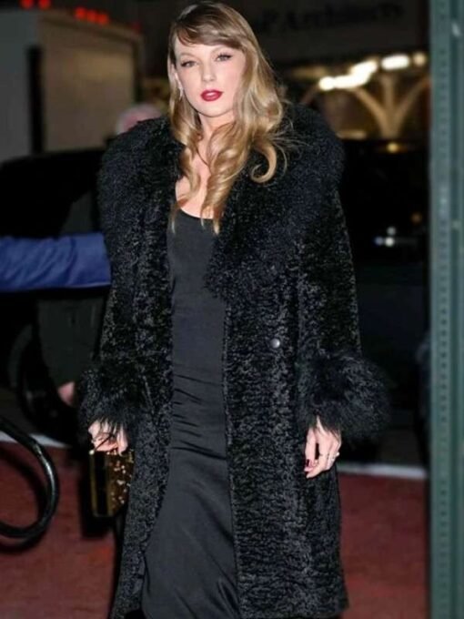 Taylor Swift Poor Things Premiere Black Faux Fur Coat