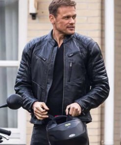 The Couple Next Door 2023 Sam Heughan Black Leather Jacket