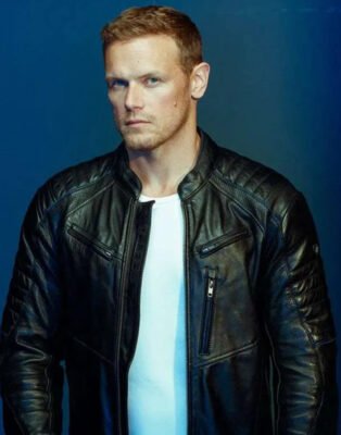 The Couple Next Door 2023 Sam Heughan Black Leather Jacket