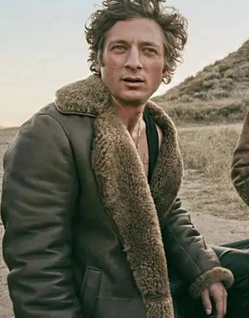 The Iron Claw 2023 Jeremy Allen White Shearling Leather Coat