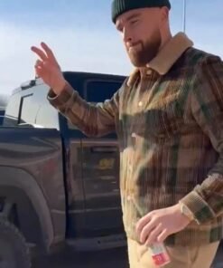 Travis Kelce Checkered Corduroy Fur Collar Jacket