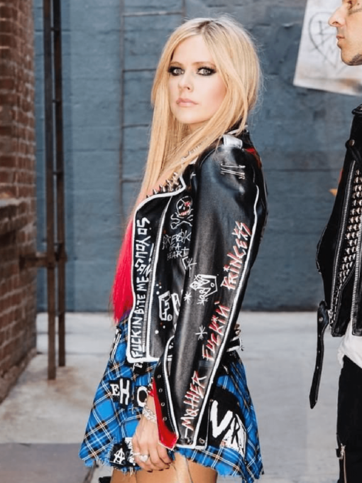 Avril Lavigne’s Bite Me Pop-Punk Leather Jacket 2024