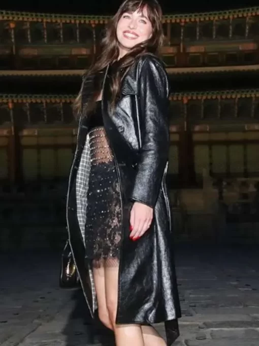 Dakota Johnson Gucci Cruise Leather Coat