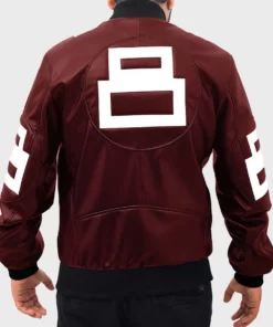 8 Ball Maroon Leather Bomber Jacket