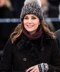 Kate Middleton Sweden Black Fur Trench Coat