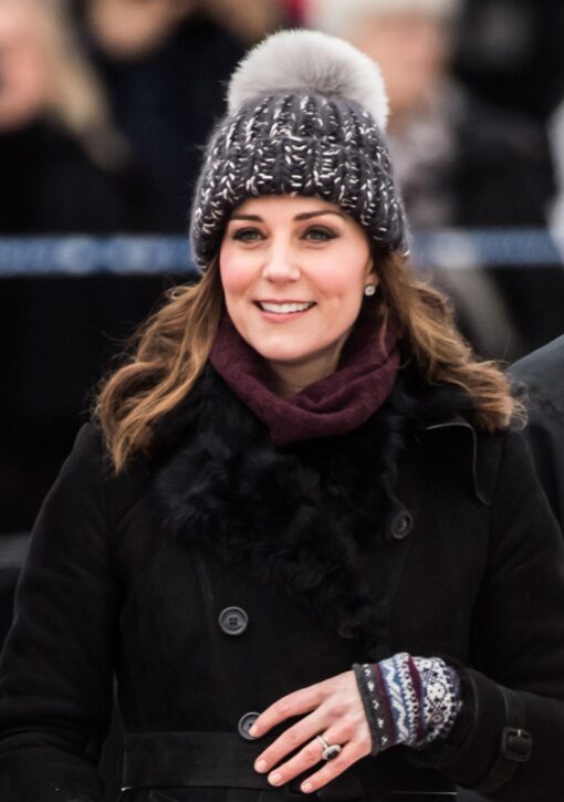 Kate Middleton Sweden Black Fur Trench Coat