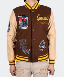 Men’s Everest Expedition Brown Varsity Letterman Jacket