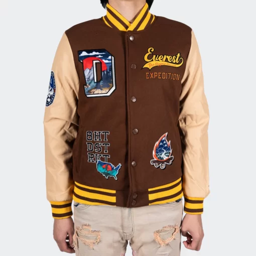 Men’s Everest Expedition Brown Varsity Letterman Jacket