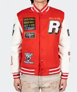 Men’s Ride Or Die Road Race Red Varsity Letterman Jacket