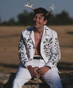 Saltburn 2023 Barry Keoghan Leaf Embroidery White Jacket