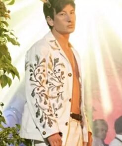 Saltburn Barry Keoghan Leaf Embroidery White Jacket