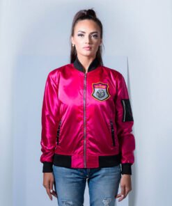 Women’s Warrior Pink Satin Varsity Jacket