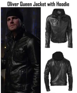 Arrow Oliver Queen Leather Jacket with Hoodie
