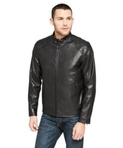 Mens Vintage Moto Leather Jacket with Hood