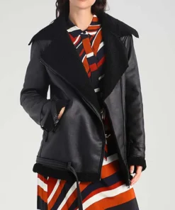 Womens Aviator Black Shearling Jacket