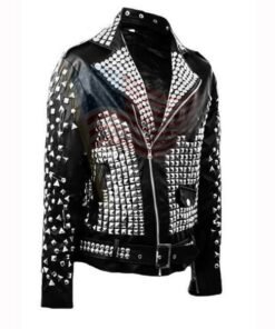 Mens Studded Punk Biker Leather Jacket