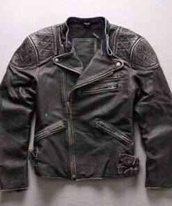 Mens Skull Distressed Black Vintage Biker Jacket
