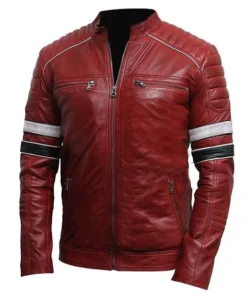 Mens Striped Red Cafe Racer Jacket