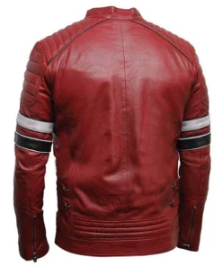 Mens Striped Red Cafe Racer Jacket