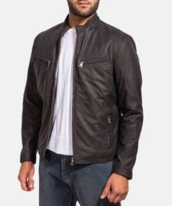 Ionic Black Leather Biker Jacket for Mens