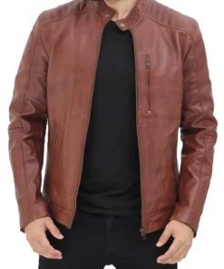 Mens Benjamin Cafe Racer Brown Leather Jacket